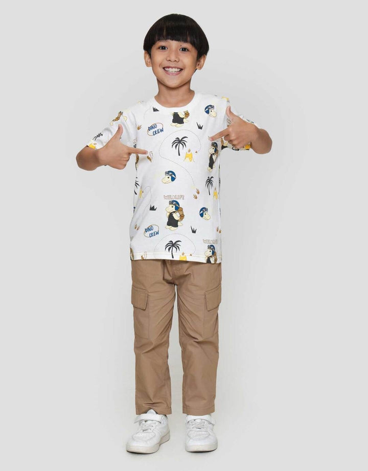 Little M F Print Dino Crew Kaos Anak Laki-laki