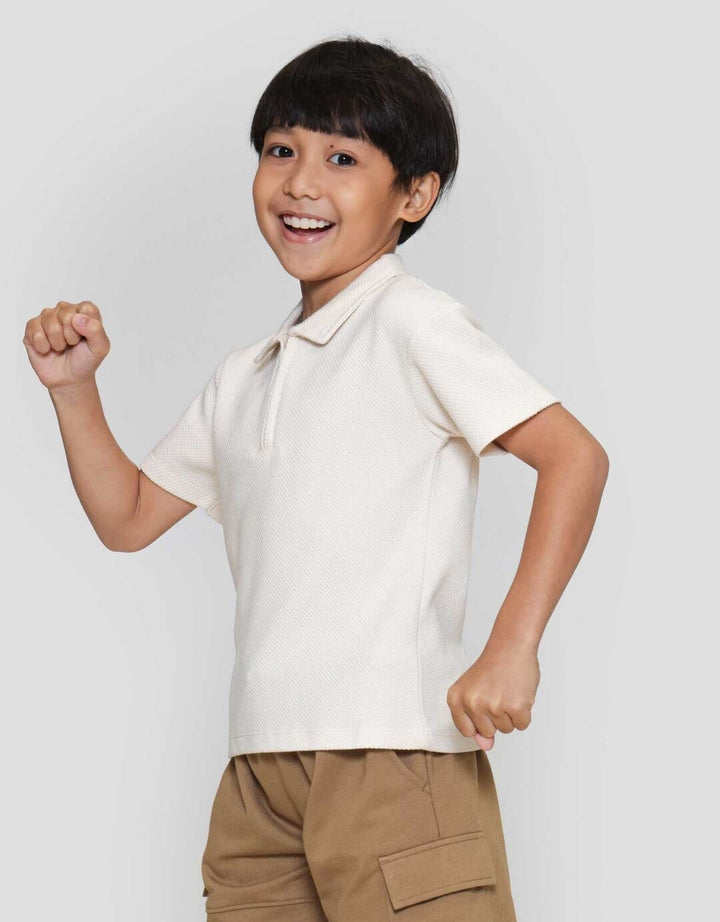 Little M Kerah Ritsleting Texture Kaos Anak Laki-laki