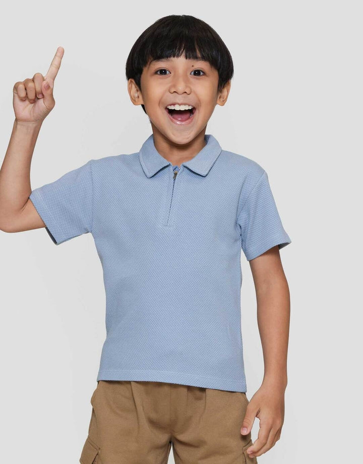 Little M Kerah Ritsleting Texture Kaos Anak Laki-laki