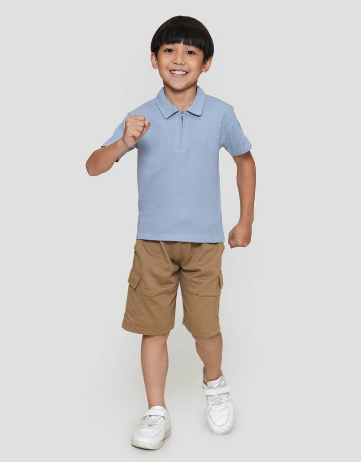 Little M Kerah Ritsleting Texture Kaos Anak Laki-laki