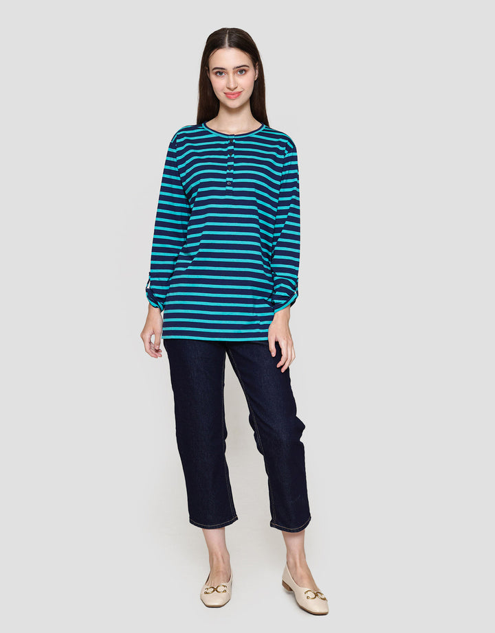 MxM Connexion Stripe Detail Button Blouse Wanita
