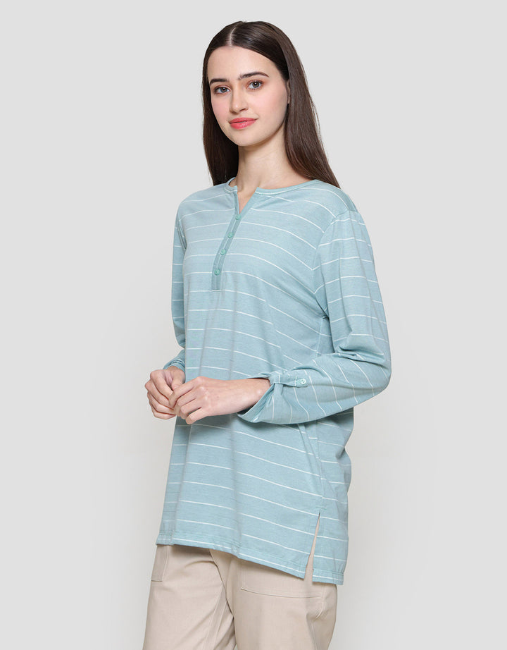 MxM Connexion Stripe Triple Button Blouse Wanita