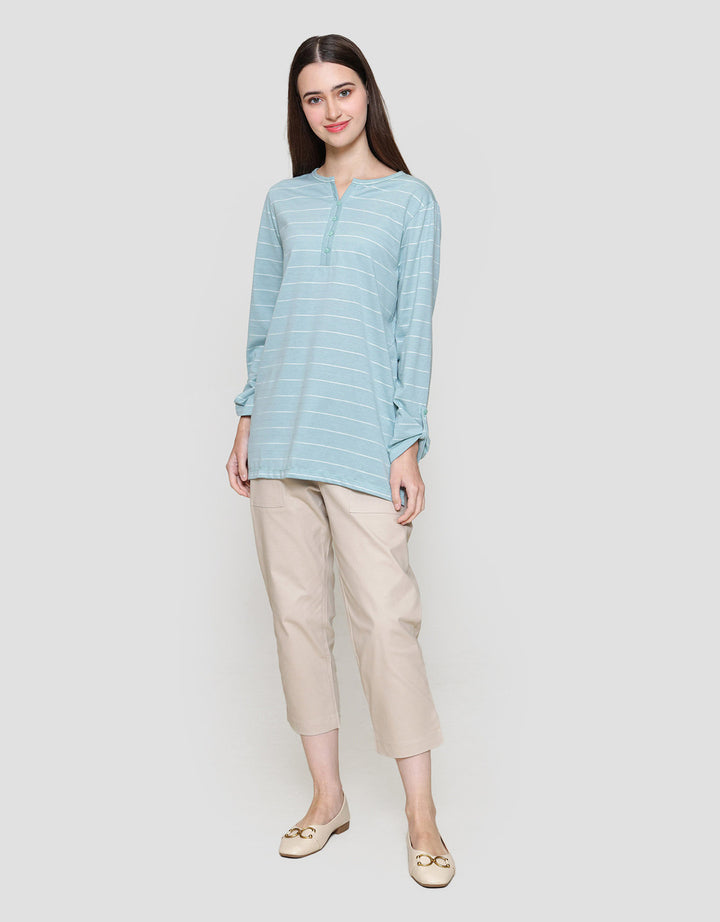 MxM Connexion Stripe Triple Button Blouse Wanita