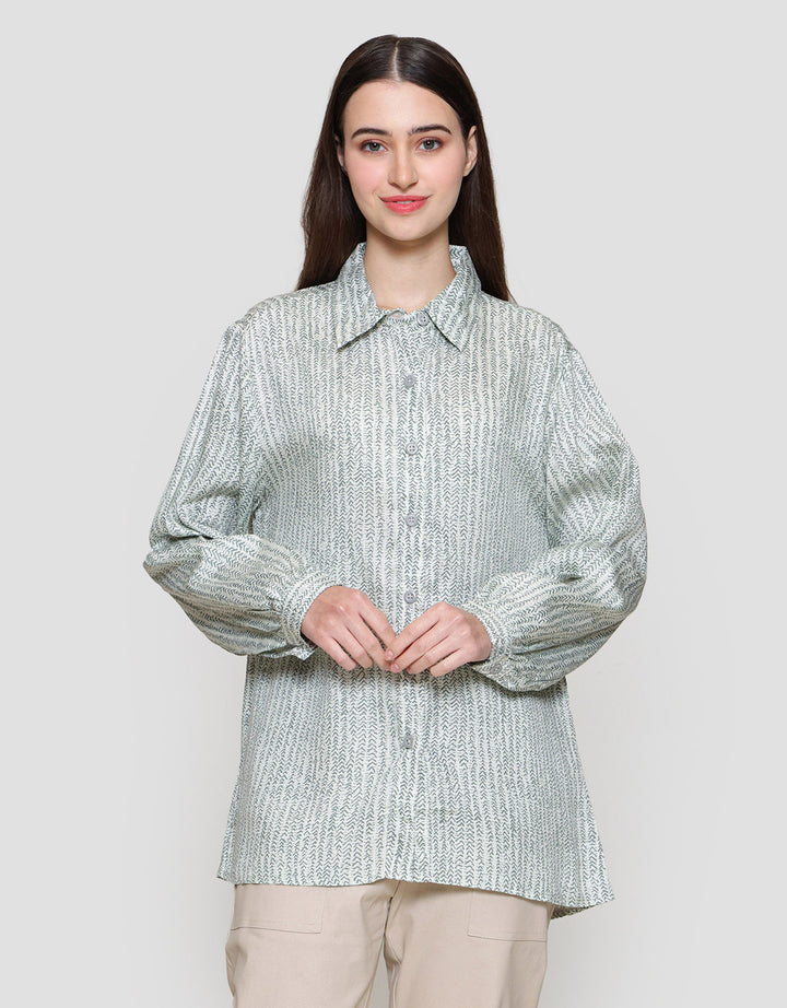 MxM Connexion Motif Full Button Blouse Wanita