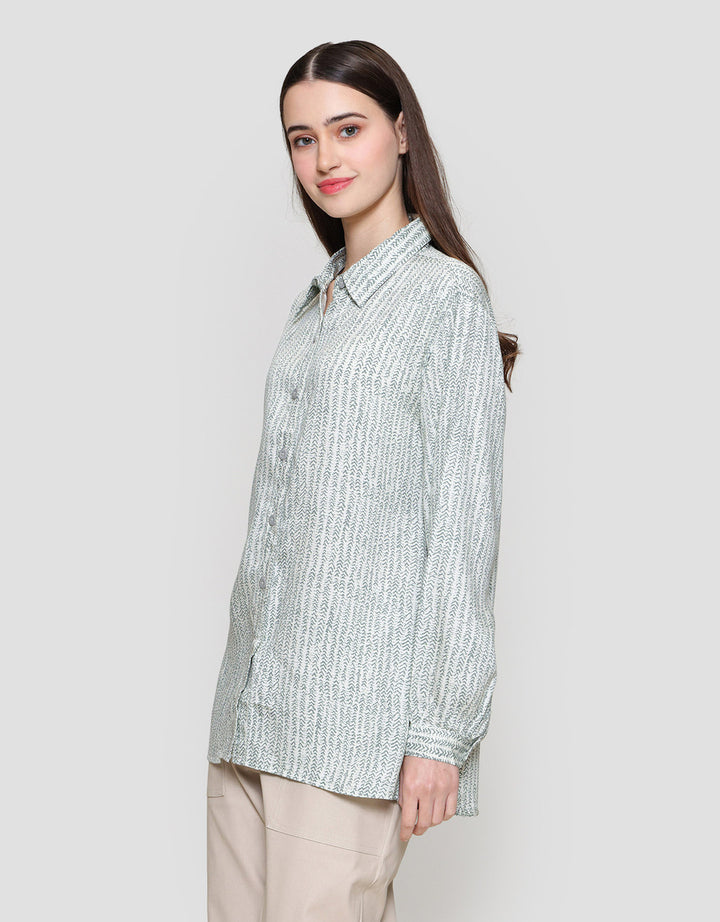 MxM Connexion Motif Full Button Blouse Wanita