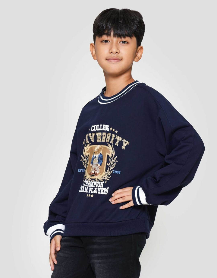 Nevada Knit Contrast Rib Print Bear Sweater Anak Laki-laki