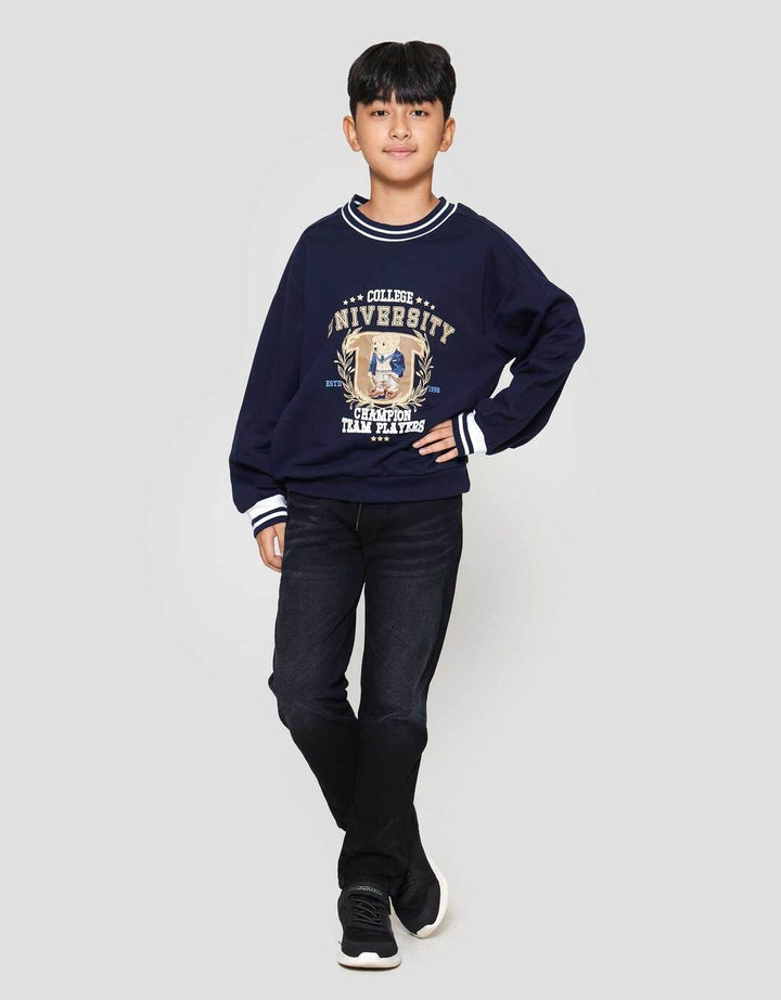 Nevada Knit Contrast Rib Print Bear Sweater Anak Laki-laki