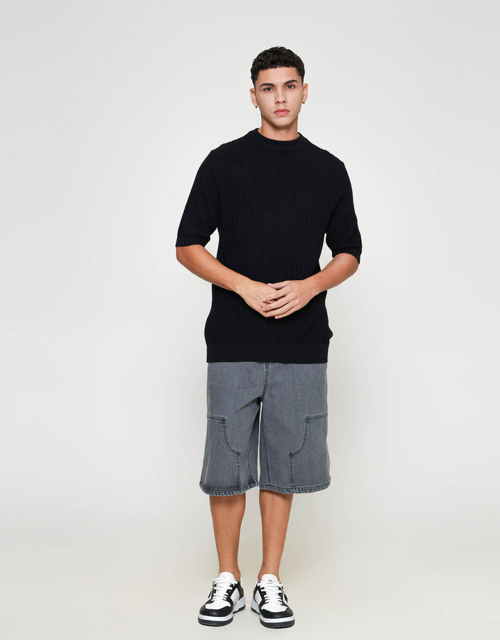 ZES Rib Knit Crew Neck Colin Kaos Lengan Pendek Pria COLIN