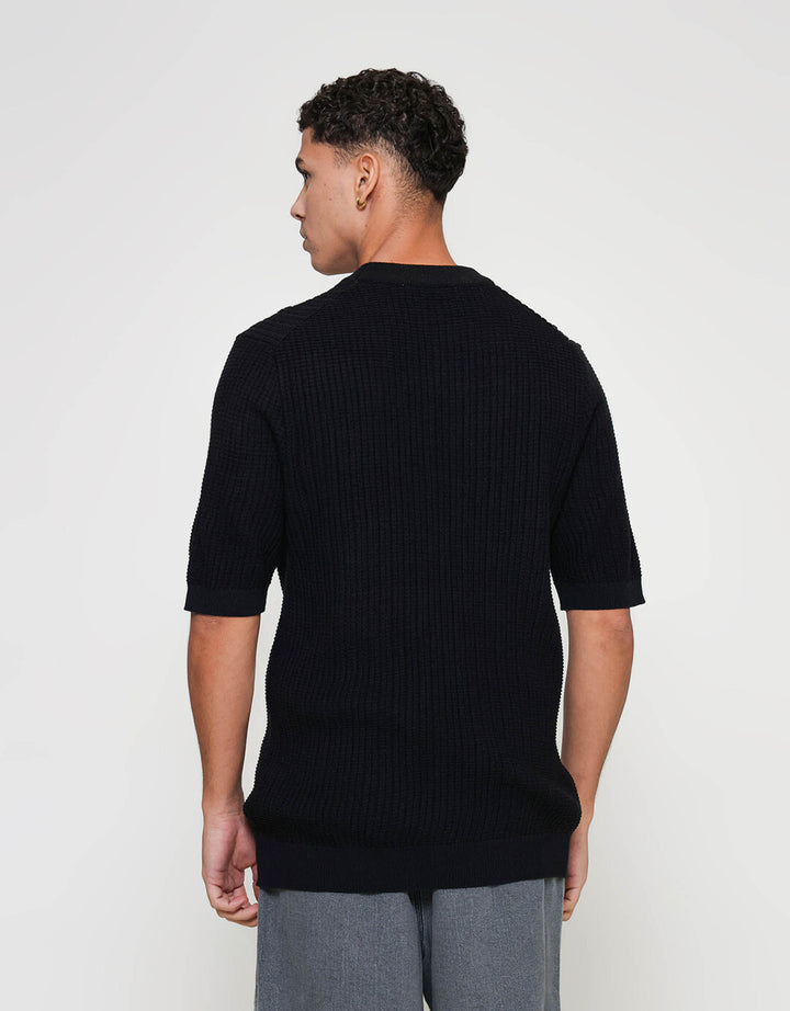 ZES Rib Knit Crew Neck Colin Kaos Lengan Pendek Pria COLIN