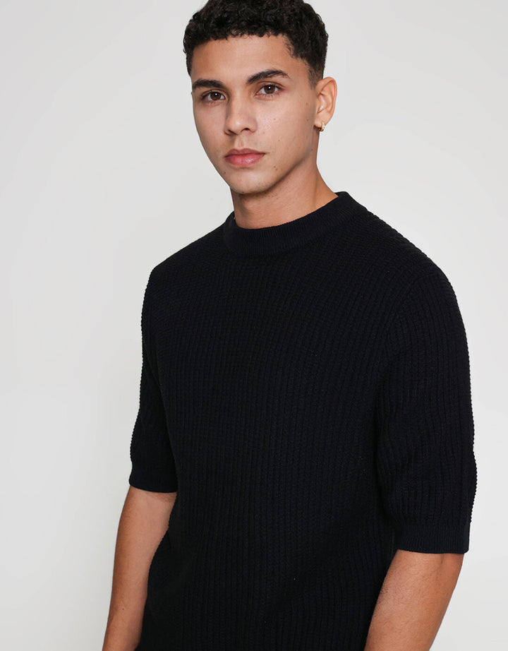 ZES Rib Knit Crew Neck Colin Kaos Lengan Pendek Pria COLIN