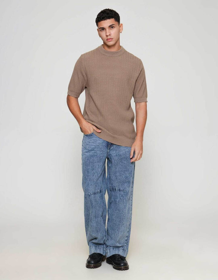 ZES Rib Knit Crew Neck Colin Kaos Lengan Pendek Pria COLIN