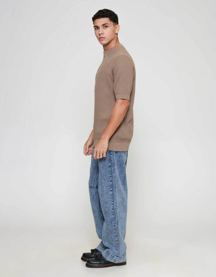 ZES Rib Knit Crew Neck Colin Kaos Lengan Pendek Pria COLIN