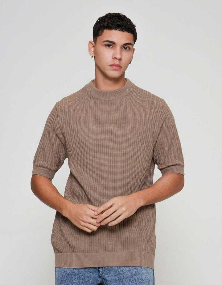 ZES Rib Knit Crew Neck Colin Kaos Lengan Pendek Pria COLIN