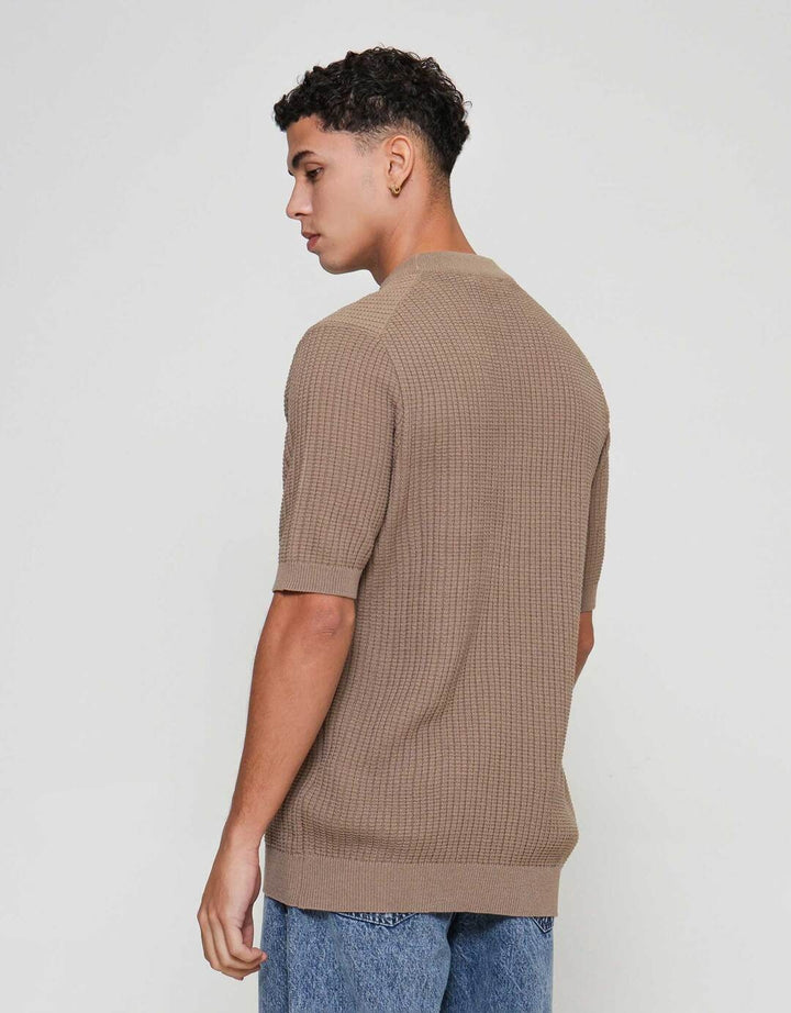 ZES Rib Knit Crew Neck Colin Kaos Lengan Pendek Pria COLIN