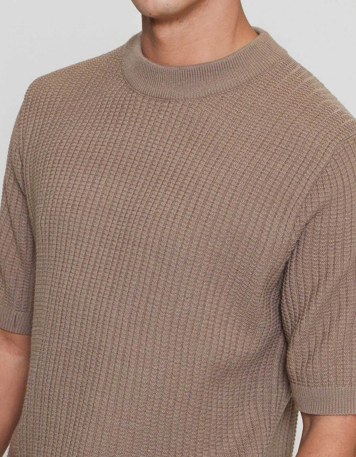 ZES Rib Knit Crew Neck Colin Kaos Lengan Pendek Pria COLIN