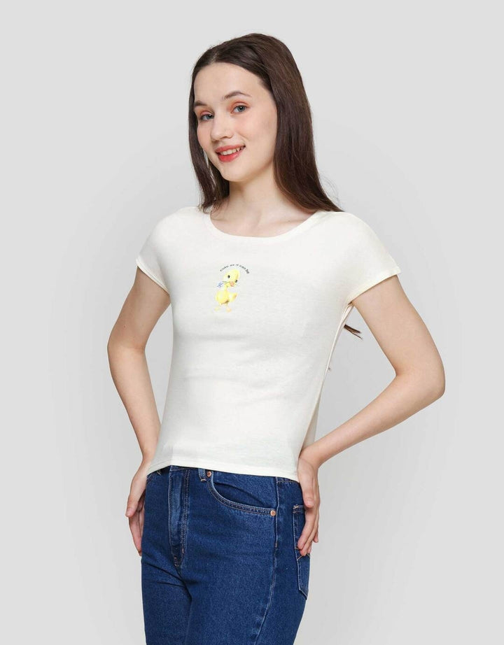 Nevada Solid Rib Cute Duck Kaos Lengan Pendek Wanita