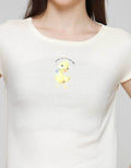 Nevada Solid Rib Cute Duck Kaos Lengan Pendek Wanita