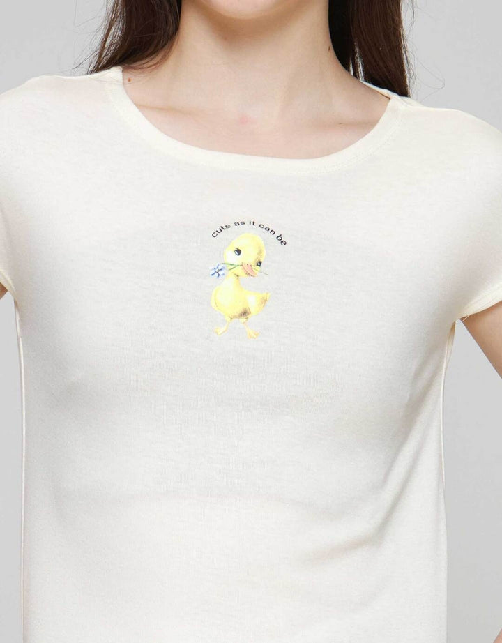 Nevada Solid Rib Cute Duck Kaos Lengan Pendek Wanita