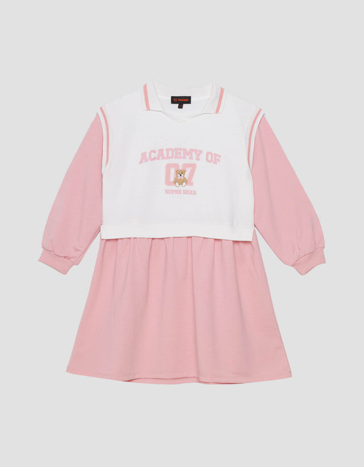 Nevada Fake 2 Pcs Academy Bear Midi Dress Anak Perempuan
