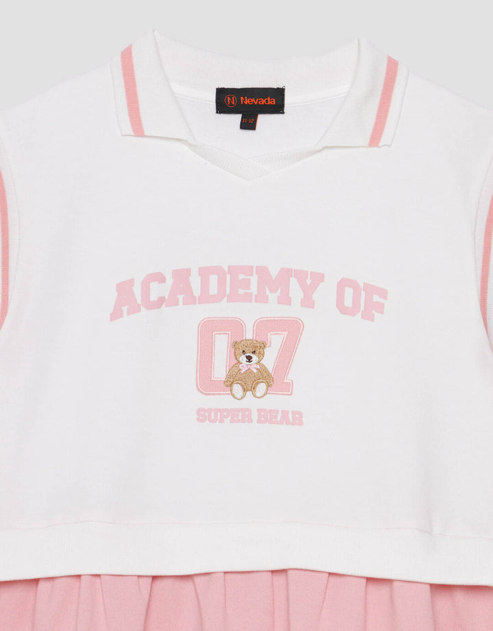 Nevada Fake 2 Pcs Academy Bear Midi Dress Anak Perempuan