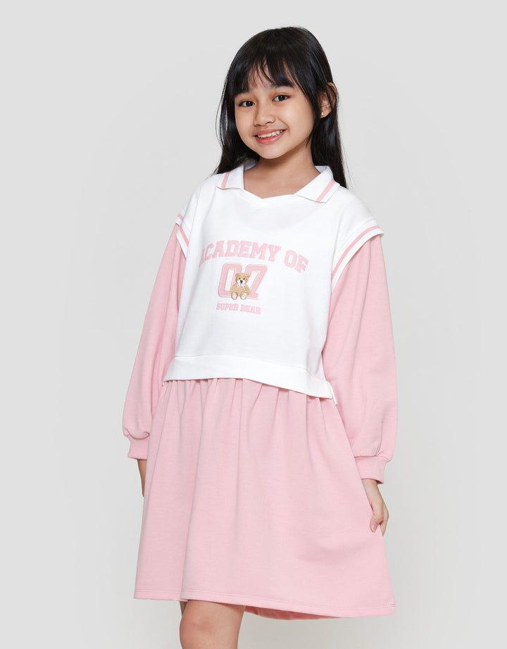 Nevada Fake 2 Pcs Academy Bear Midi Dress Anak Perempuan