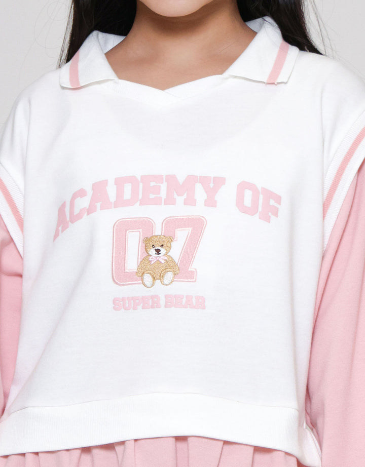 Nevada Fake 2 Pcs Academy Bear Midi Dress Anak Perempuan