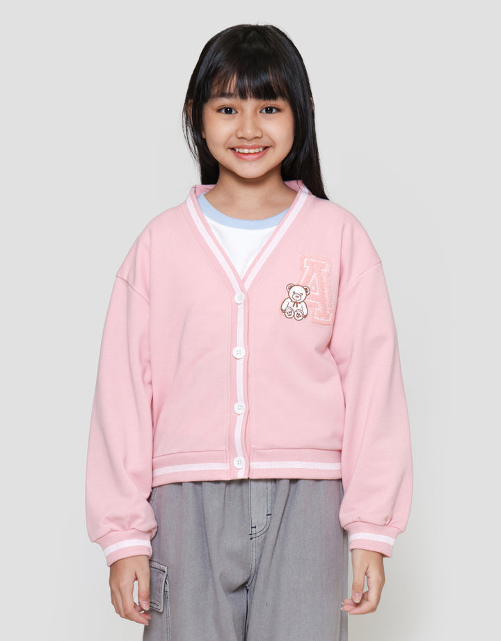 Nevada Varsity Bordir Chenile Bear Cardigan Anak Perempuan