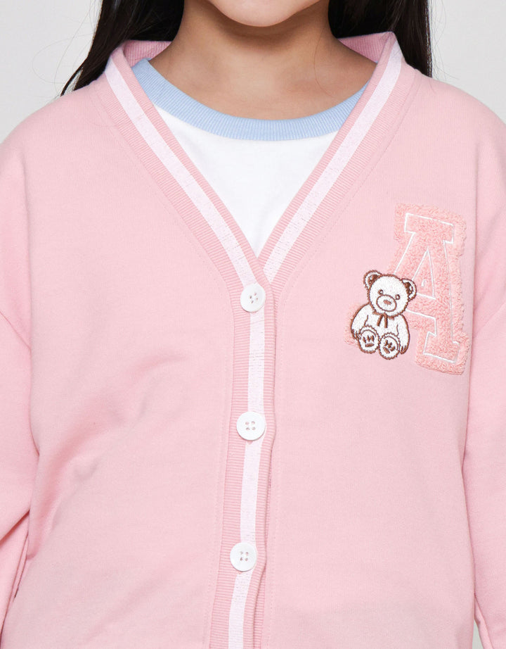 Nevada Varsity Bordir Chenile Bear Cardigan Anak Perempuan