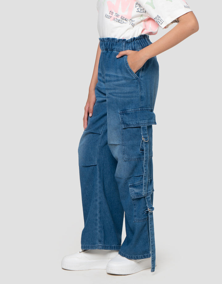 Nevada Left Pocket 1 Right Pocket Celana Denim Cargo Anak Perempuan