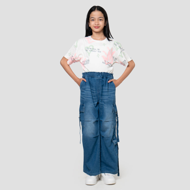 Nevada Left Pocket 1 Right Pocket Celana Denim Cargo Anak Perempuan