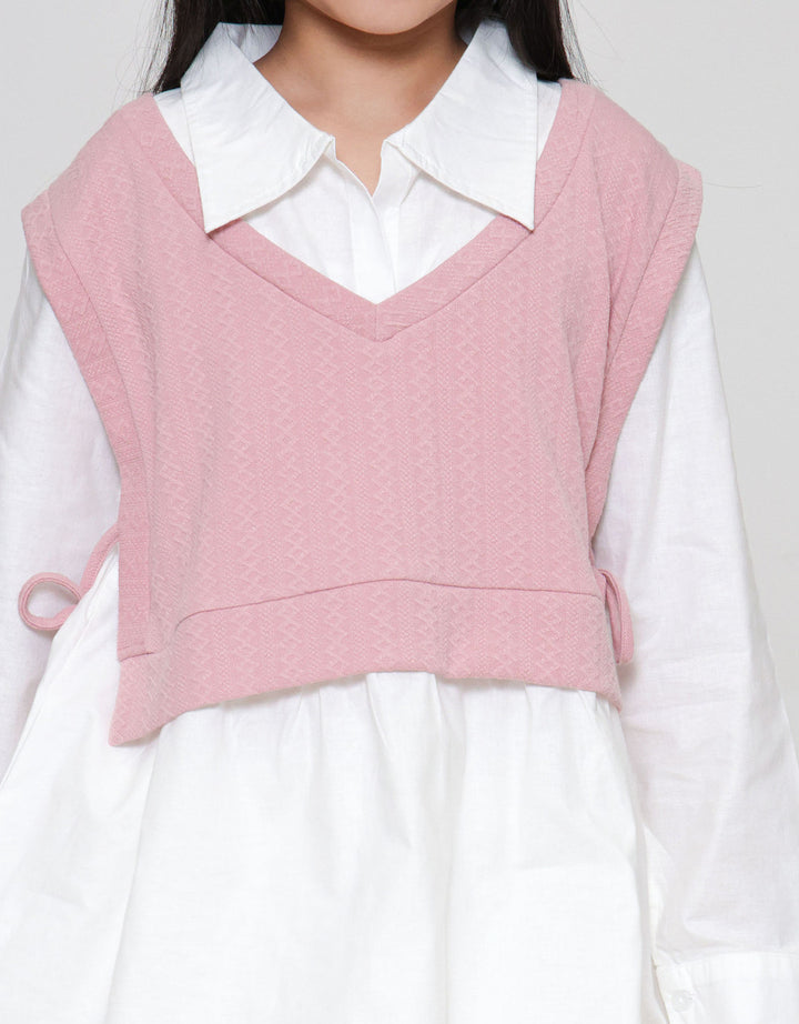 Nevada Kerah Kombinasi Tekstur 1 Pita Kemeja Anak Perempuan