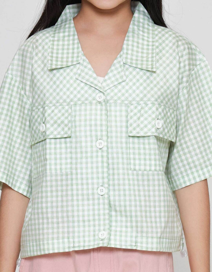 Nevada Boxy With Pocket Checkbred Print Kemeja Anak Perempuan