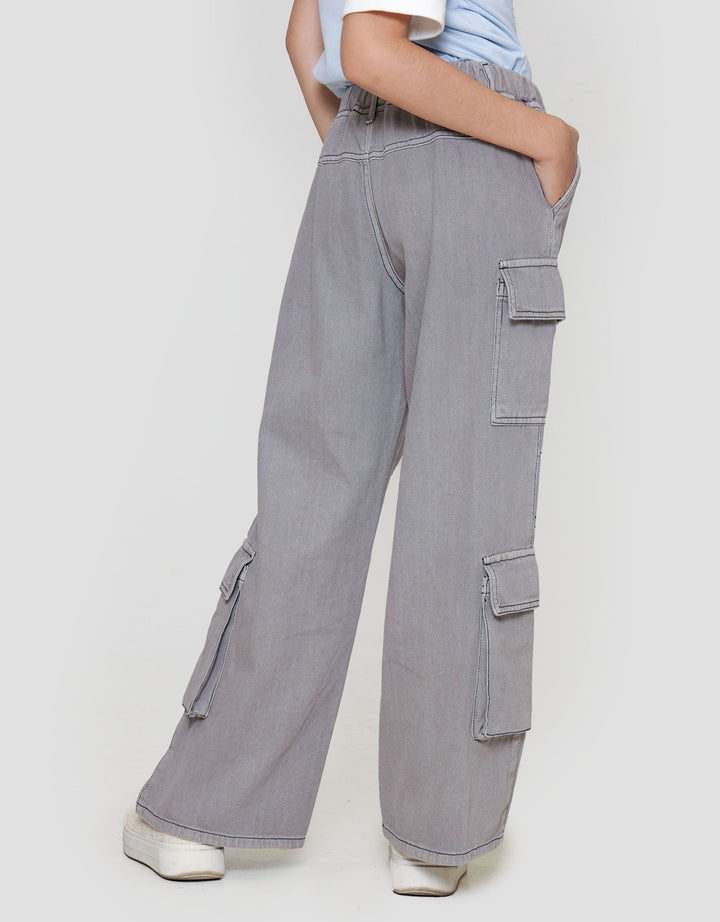 Nevada Denim Pocket Flip Cargo Washing Celana Panjang Anak Perempuan