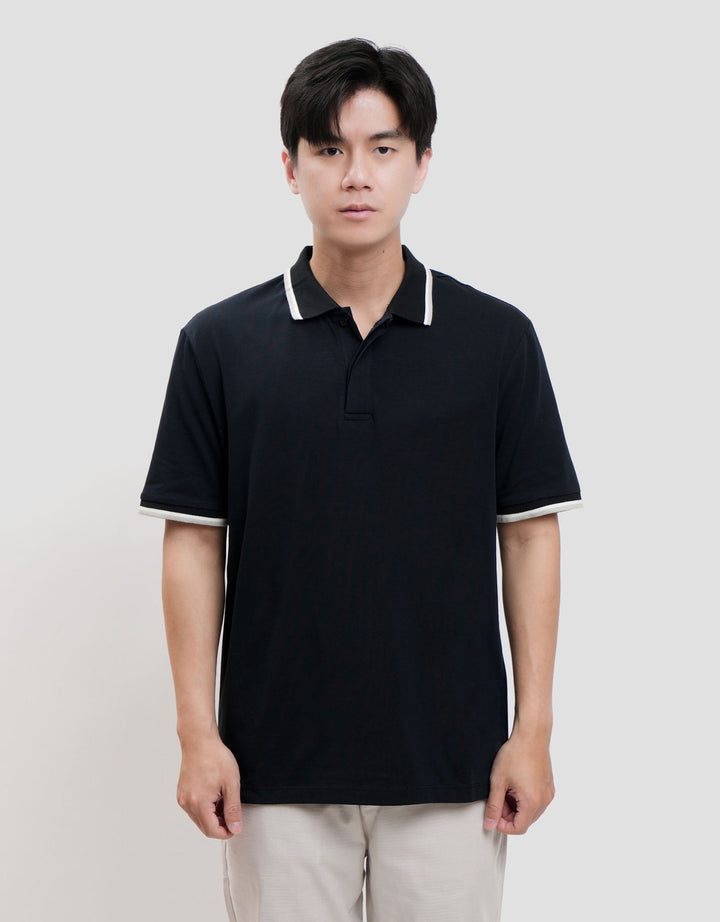 Cole Fancy Solid Jersey Spandex Collar Lis Kaos Polo Pria