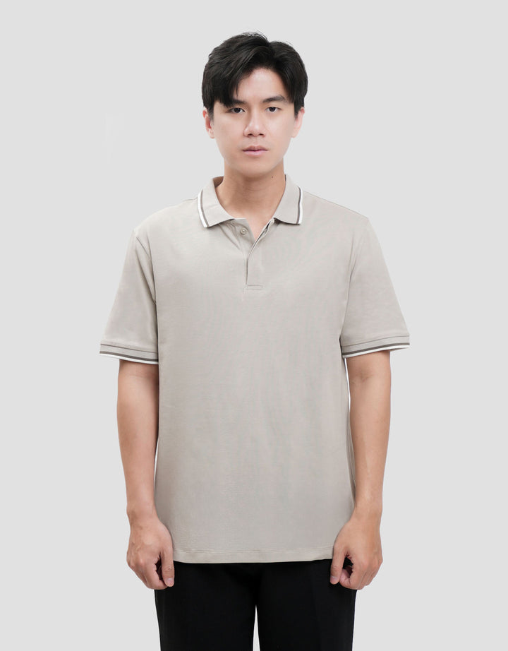 Cole Fancy Solid Jersey Spandex Collar Lis Kaos Polo Pria
