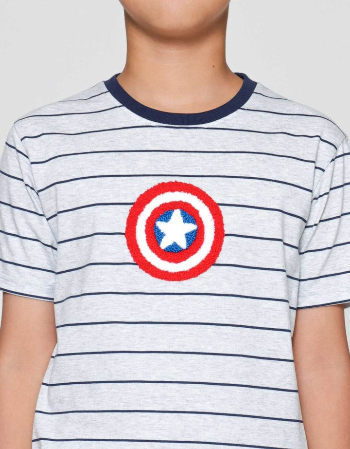 Marvel Avenger Capt Amrik Stripe Chennile Kaos Anak Laki-laki