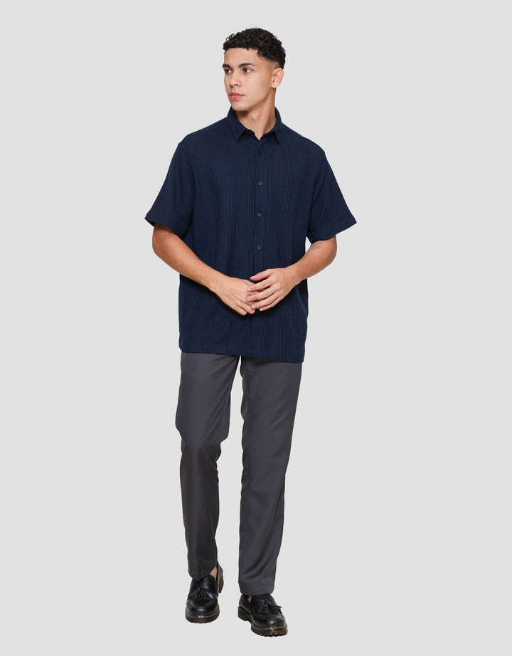 Cole Knitt Texture Waffle Kemeja Pria