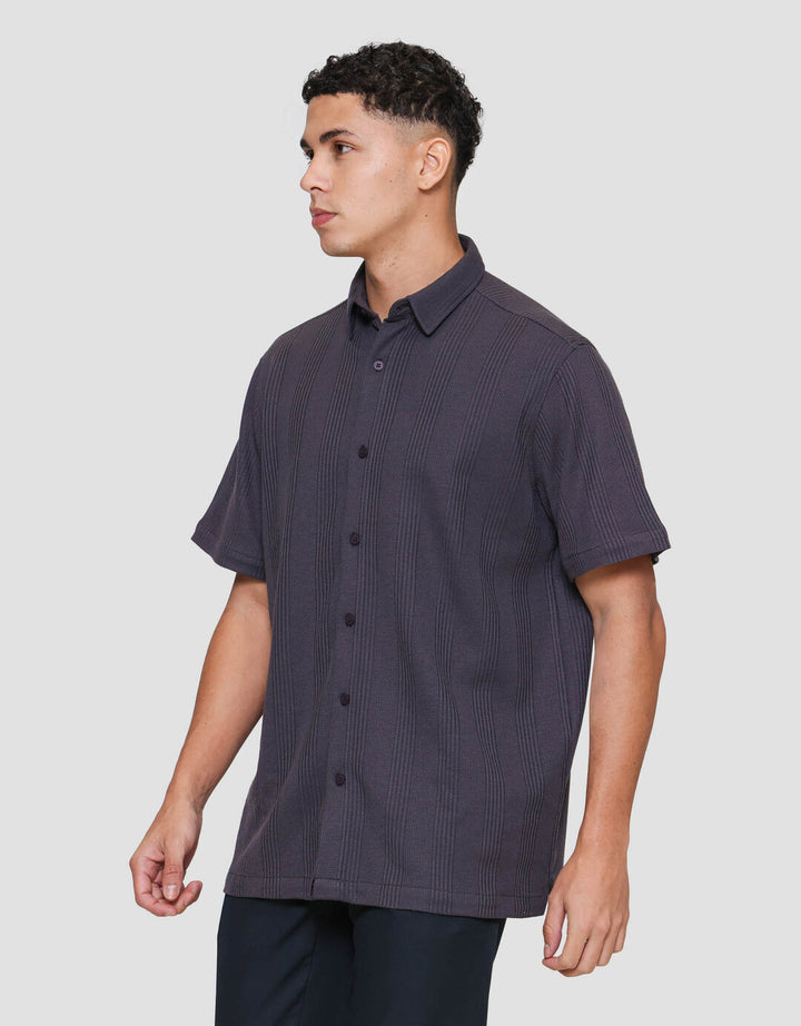 Cole Knitt Texture Waffle Kemeja Pria