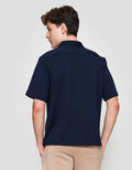 Cole Knitt Texture Camp Collar Kemeja Lengan Pendek Pria