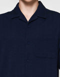 Cole Knitt Texture Camp Collar Kemeja Lengan Pendek Pria
