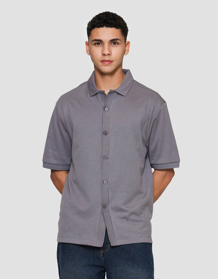 Cole Knitt Texture Camp Colar Kemeja Pria