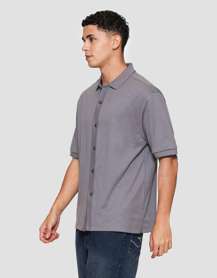 Cole Knitt Texture Camp Colar Kemeja Pria