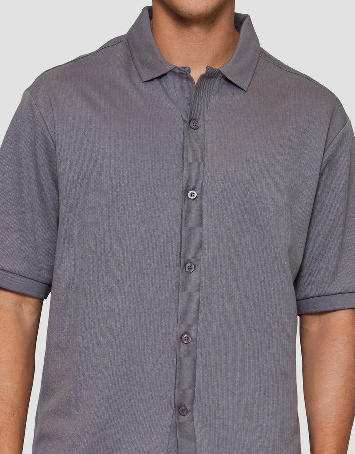 Cole Knitt Texture Camp Colar Kemeja Pria