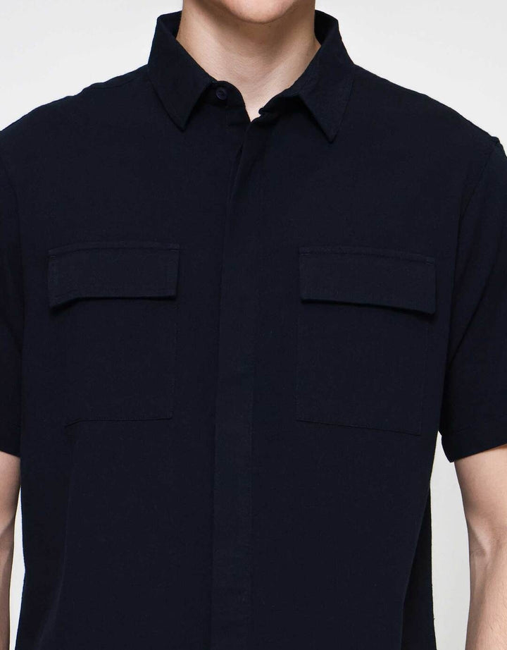 Cole Twill Double Pocket Kemeja Lengan Pendek Pria