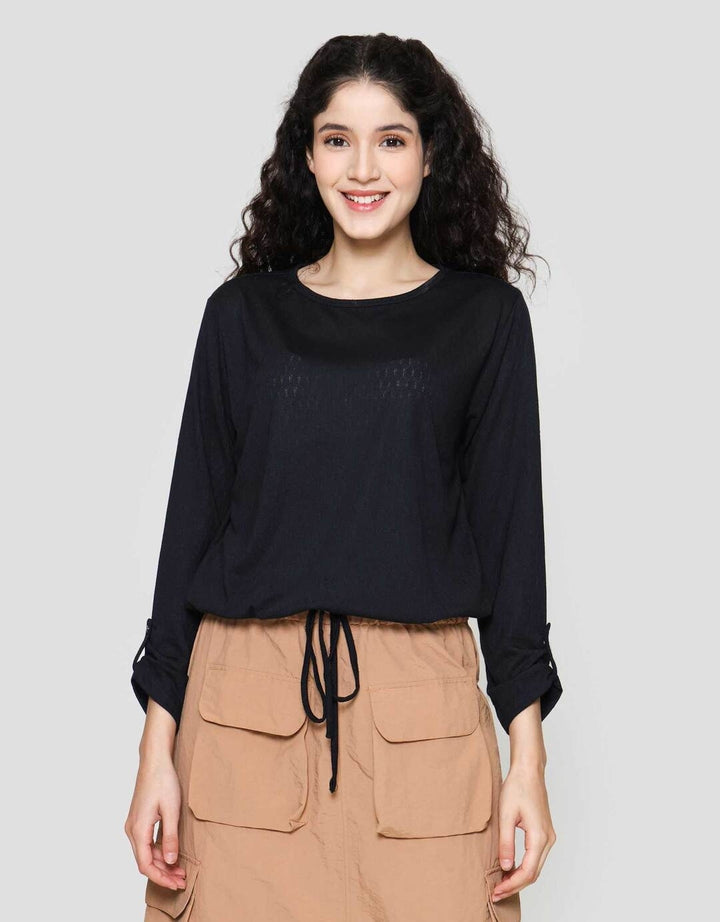 Connexion Cot Poly Tekstur Drastring Kaos Wanita