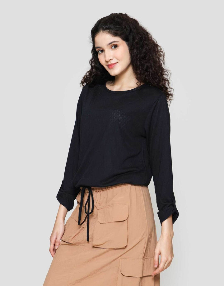 Connexion Cot Poly Tekstur Drastring Kaos Wanita