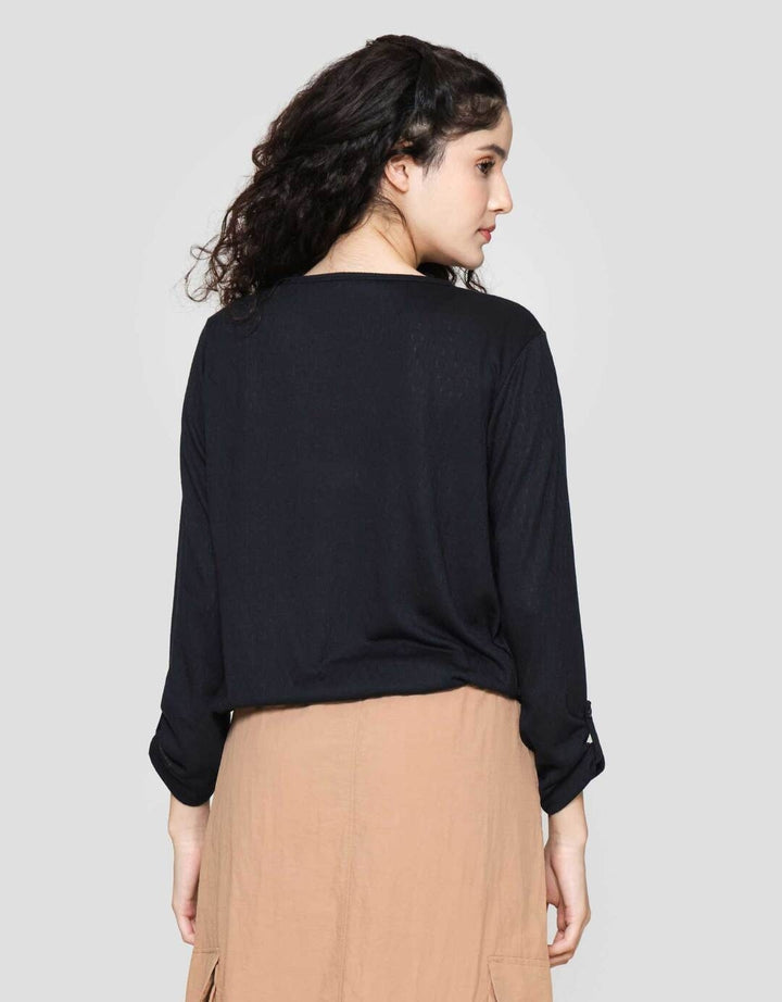 Connexion Cot Poly Tekstur Drastring Kaos Wanita