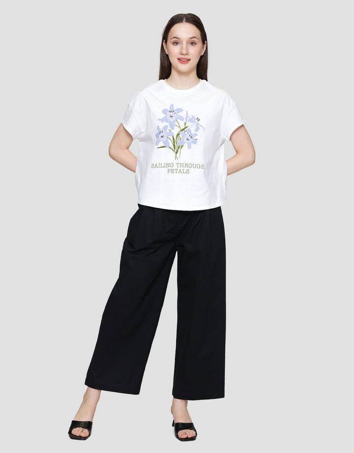 Connexion Print Lily Flowers Kaos Lengan Pendek Wanita
