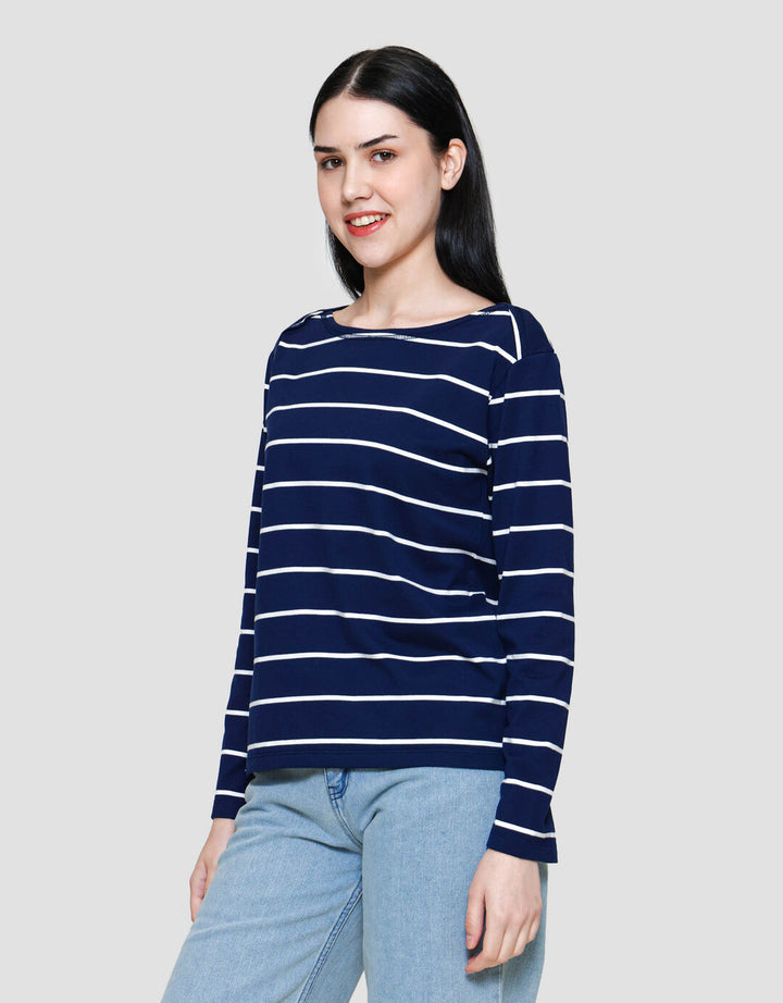 Connexion Boatneck Stripe Kaos Wanita