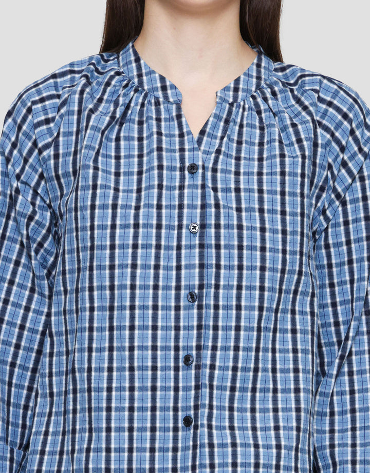 Connexion Kerah Hai Checkered Print Kemeja Wanita